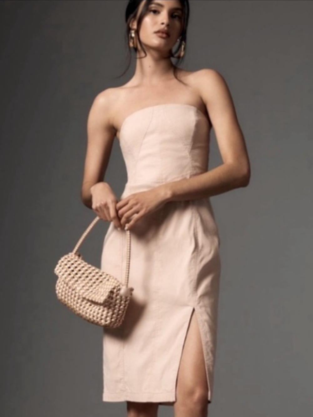 NWT Anthropologie Strapless Side-Slit Magic Fabric  in Light Pink Dress, S